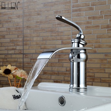 Waterfall Sink Faucet Bathroom Hot and Cold Water Copper Crane Mixer Deck Mounted Chrome advanced Faucets Finished ELM16