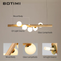 BOTIMI Dining LED Pendant Light For Living Room Glass Balls Wooden Pendant Lamp Bar Long Table Hanging Loft Lighting Fixtures