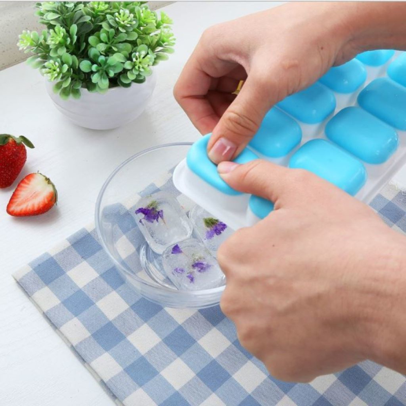New DIY 14 Cubes Silicone Ice Lattice Mold With Cover Lid Ice Cube Frozen Making Tool Ice Cube Tray Kitchen Bar Accessories