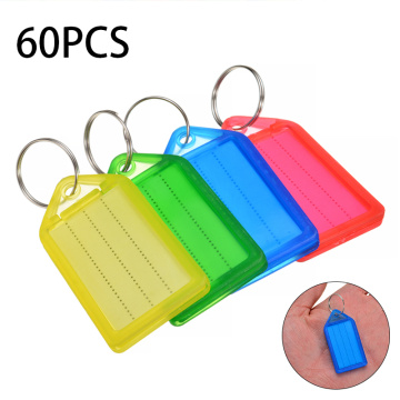 60pcs Plastic Multicolor Key Chains Key Assorted Label Luggage ID Tags with Slidable Protective Cover+Split Ring Paper Card