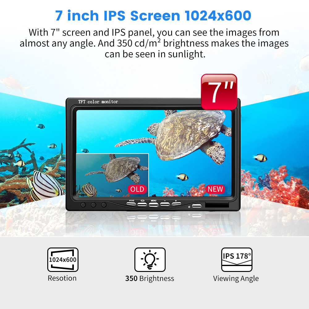 Eyoyo EF07H 7" Underwater Fishing Camera Fishing Camera Fish Finder Upgrated 720P Camera 12 IR Lights with 1024x600 IPS Monitor