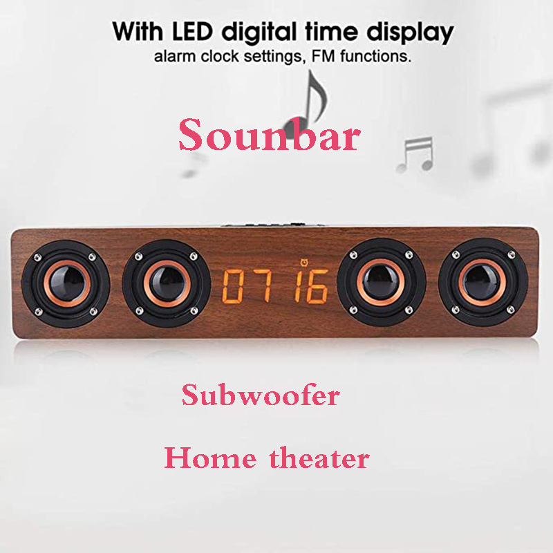 HIFI Home theater portable wood speaker Bluetooth column Wireless speaker Alarm Clock Radio Subwoofer Soundbar TV speaker For PC