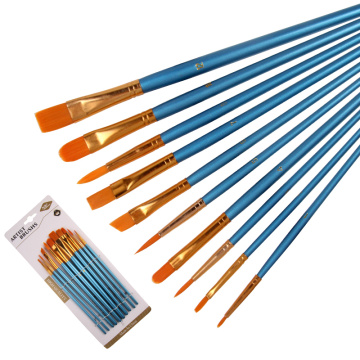 10 Pcs Pearlescent Blue Rod Nylon Hair Multifunctional Sketch Brush Pen Watercolor Oil Paint Brush Set School Art Supplies
