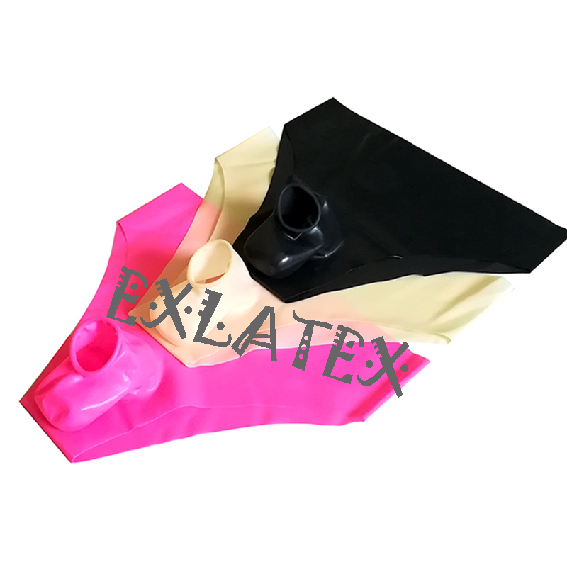 Latex Panties Men Open Erotic Underwear Latex Rubber Shorts with Ball and Half Penis Sheath Ring Sexy Lingerie Panties