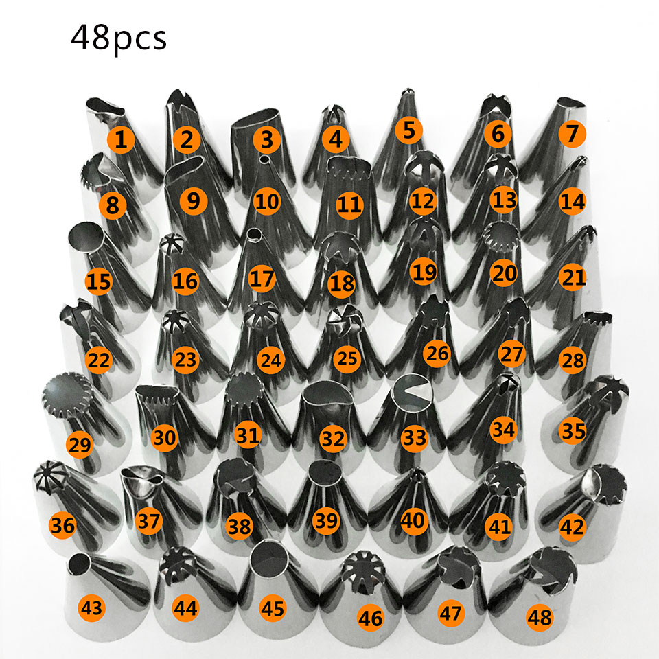 48Pcs Complete Cake Decorating Nozzle Sets Cream Pastry Icing Piping Tool Fondant Confectionery Tip Spout Stainless Steel Baking