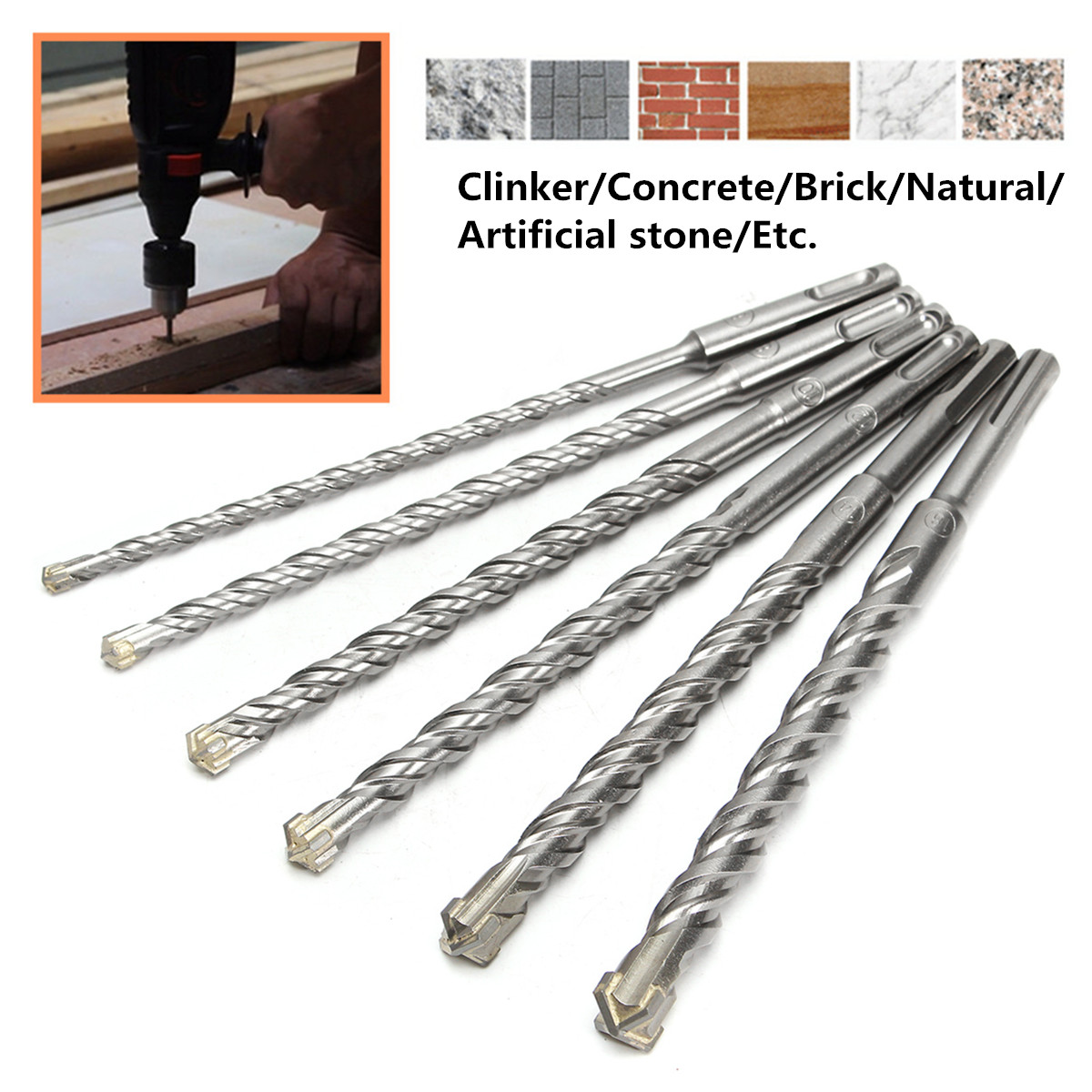 26cm Drill Bits 6/8/10/12/14/16mm for Electric Hammer Polisher Bi-Metal Cross Type Tungsten Steel SDS Plus for Masonry Concrete