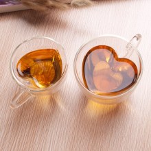 Creative Heart-shaped Double Wall Glass Transparent Heat-resistant Handgrip Glass Juice Drink Cup Coffee Tea Cup Drinkware