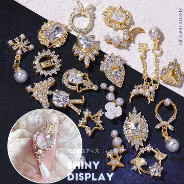 2pcs Luxury Zircon 3D Nail Art Decorations Shiny Pearl Diamonds Crystal Alloy Pendant Jewelry Manicure Design Accessories