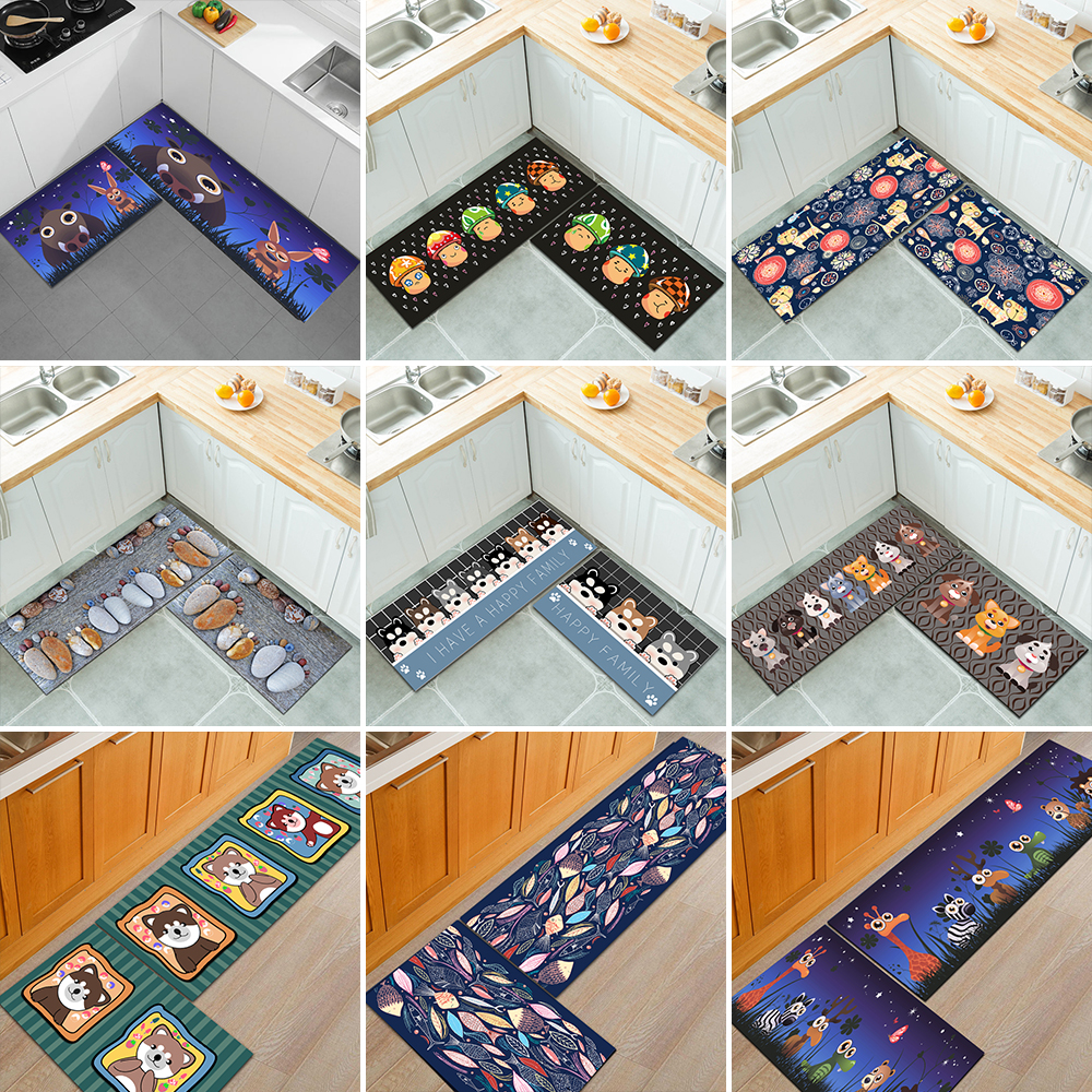 2PCS/Set Anti-slip Kitchen Mat Area Rugs Living Room Balcony Bathroom Cheaper Printed Carpet Doormat Hallway Geometric Bath Mat