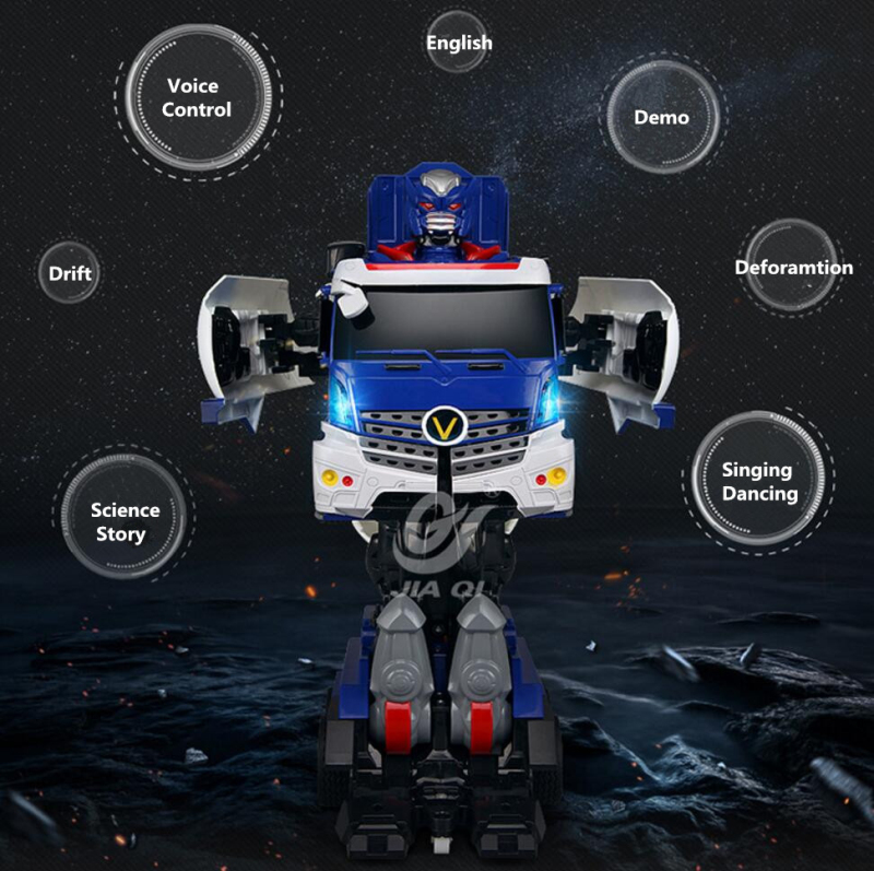 One Key Deformation RC Truck Oil Tanker Robot Car Remote Control Stunt Car Smart Voice Control Toy With LED Light Sound effect