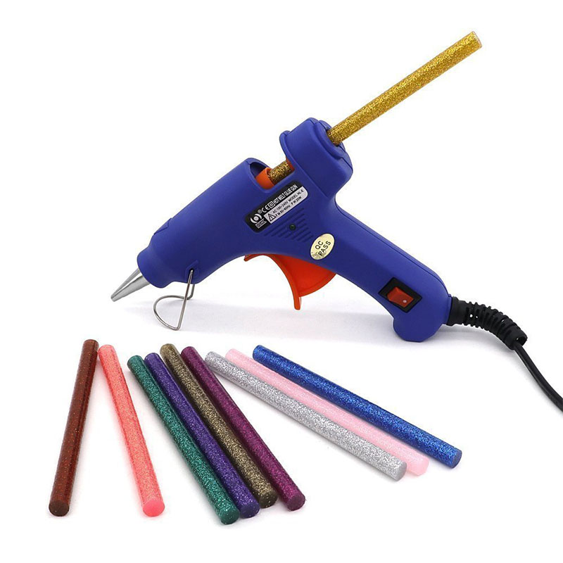 20w Hot Glue Gun Set With Glitter Stick Glue Gun 7*100mm Hot Melt Adhesive Sticks Rod For Gun Glue Craft Repair DIY