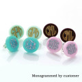 Monogram Jewelry 16mm Post Earrings Mint Acrylic Clover Disc Blank Stud Earrings for Women Round Monogram Earrings