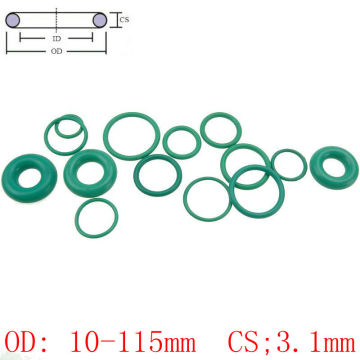 CS 3.1mm OD 10-115mm Green FKM Fluorine Oil Sealing Gasket Rubber O Ring