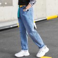 Jeans Boy Solid Straight Jeans For Boys Elastic Waist Boys Jeans With Belt Spring Autumn Casual Clothes For Boys 6 8 10 12 14