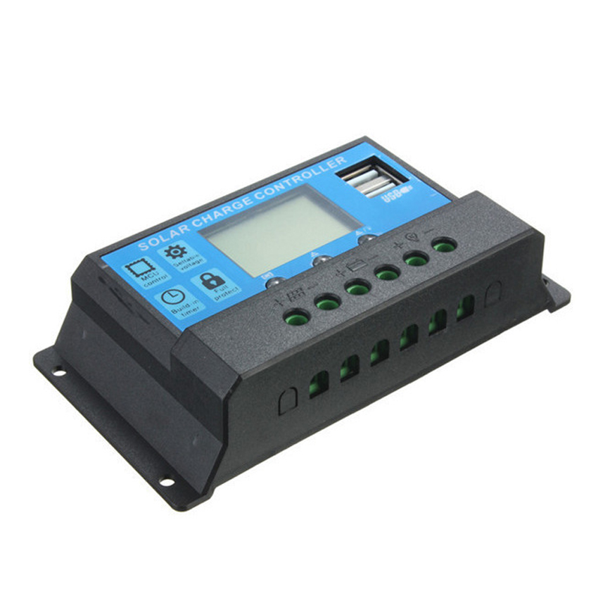 12/24V 10A 20A 30A Auto Solar Charge Controller LCD Solar Collector Regulator with Dual USB Battery Charging Controller