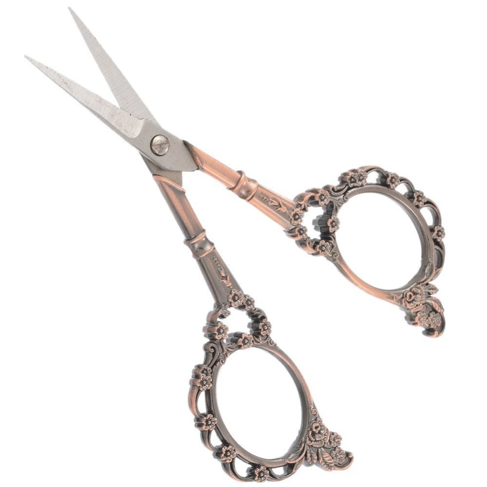 Stainless Steel European Floral Retro Sewing Vintage Scissors Short Cutter Durable Tailor Scissors Fabric handicraft Scissors