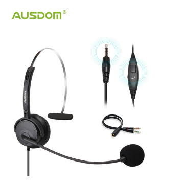 AUSDOM BH01 Wired Telephone Headset With Noise Cancelling Rotatable Mic Over-ear Single Side Earphone for Computer Laptop PC