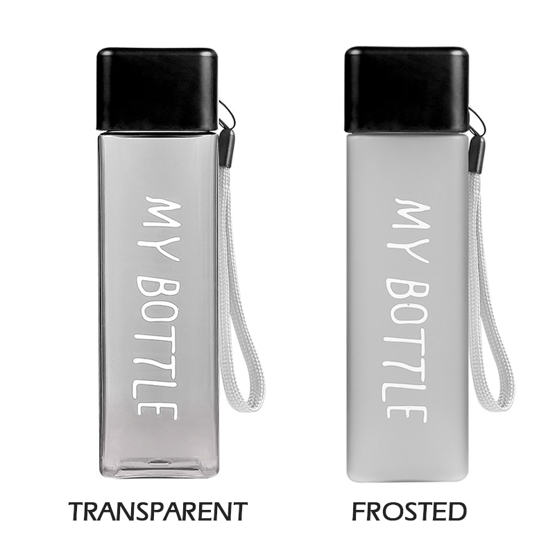 New Square Plastic My bottle 500ml for Water Bottles to drink with Rope Transparent or Frosted Sport Korean style Heat resistant