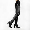 SEIIHEM FASHION Thigh High Boots Faux Leather Pointed Toe Square Heels Over Knee Chap Boots Lady Shoes Woman Size 34 43 44 47