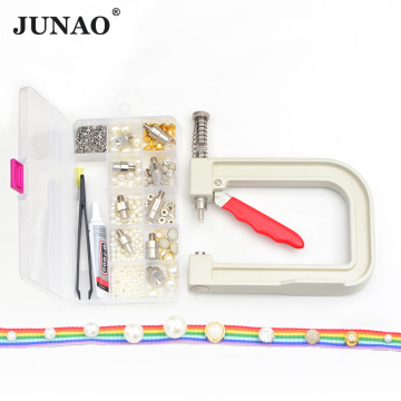 JUNAO 10 Mold Pearl Setting Machine Rhinestone Pearl Applicator Riveter Of White Pearl Beads Fixing Machine for DIY Clothes