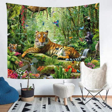 Simsant King of The Forest Tiger Tapestry Forest Animal Tropical Rainforest Wall Hanging Tapestries for Living Room Bedroom