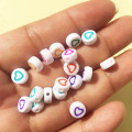 Newest 3400pcs/Lot Flat Coin Round Shape Acrylic Heart Beads 4*7mm White with Colorful Hearts Printing Plastic Loose Lucite Bead
