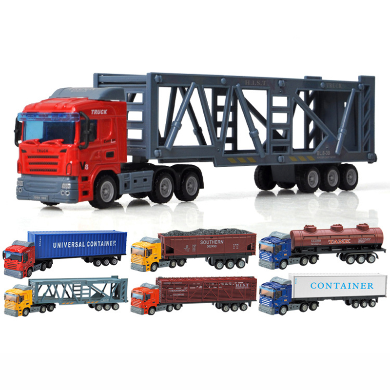 1:48 Alloy Container Truck Model Metal Diecast Car Toy 28cm Cargo Oil Tank Transport Vehicle Birthday Gift for Boy Children Y166