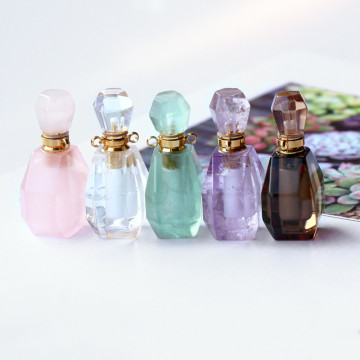 rose quartz/fluorite/amethyst/white crystal/smoky quartz perfume bottle necklace FPPJ wholesale beads nature