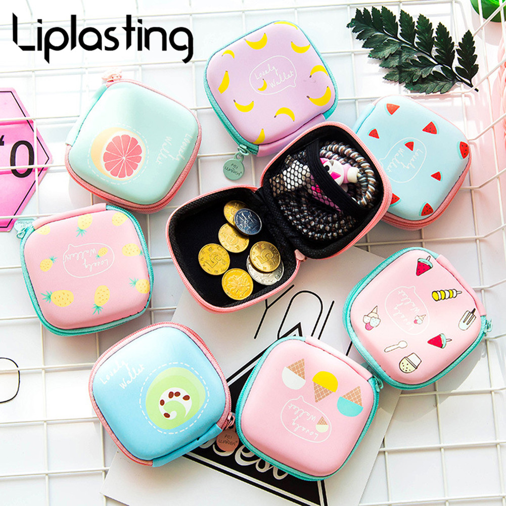 Portable Mini Zipper Hard Headphone Case Cute Cartoon Earphone Storage Bag Protective USB Cable Organizer