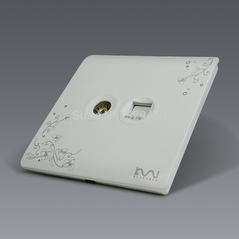 COSWALL Fashion Wall Socket, Ivory White, Brief Art Fashion, Telephone and TV Outlet AC 110~250V