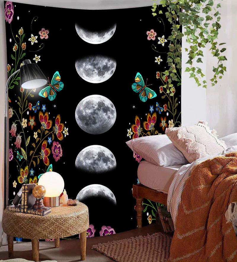 Retro Flower Tapestry Wall Decor Hanging Room Starry Sky Carpet Moon Tapestries Art Home Decoration Accessories