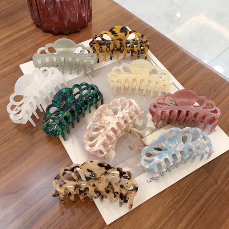 New Korean Women Acetate Hollow Hair Claws Clips 2020 Resin Colorful Hair Clamps Grips Ponytail Holder Accessories