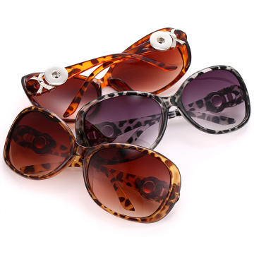 New Snap Jewelry Leopard Snap Button Sunglasses Retro Oval Glasses Eyewear Sunglasses Fit 18mm Snap Buttons for Women Accessory