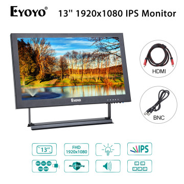Eyoyo 13inch HDMI IPS Monitor 1920x1080 IPS-LCD Screen Display with BNC/VGA/AV Output,For CCTV DVD PC Laptop DVR CCD Camera