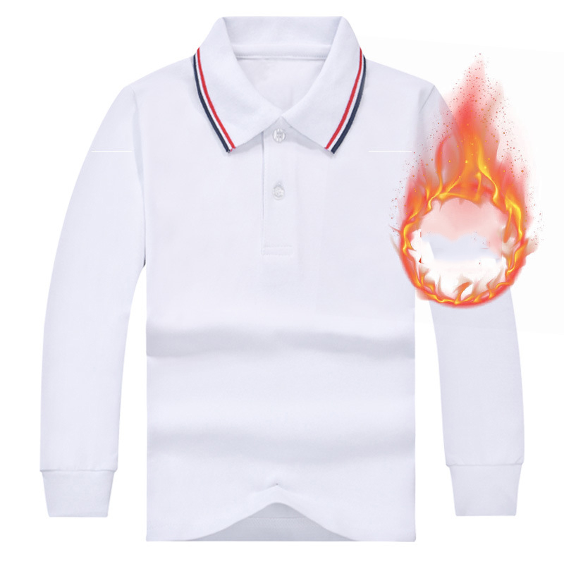 Winter Warm Kids Boys Clothes Fleece Long Sleeve Polo Shirts Fashion Teenagers White Sport Polos Girls Turn Down Collar Costume