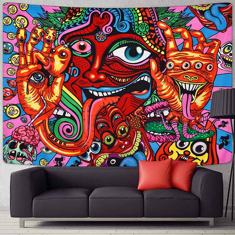 Psychedelic Eyes Tapestry Wall Hanging Retro Colorful Hippie Wall Tapestry Carpets Backdrop Decor Cloth Trippy Tapestry Blanket