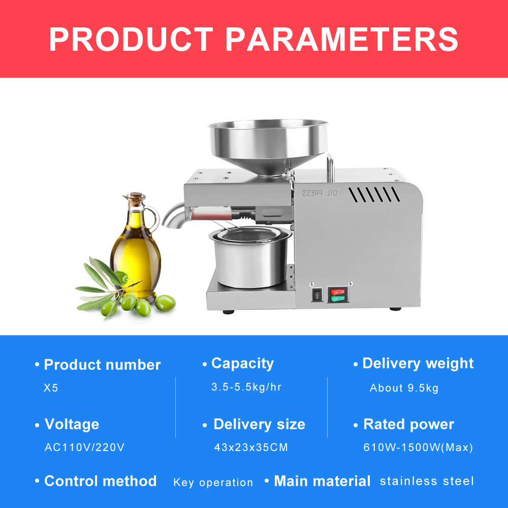 YTK Oil Press Full Automatic Household Flax Seed Press Peanut Oil Press Stainless Steel Cold Press Oil Press 1500W (Max)