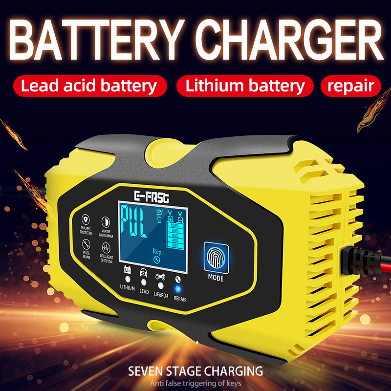 12V 24V Pulse Repair Battery Charger With LCD Display Motorcycle Car Battery Charger Lithium Lead-acid Charger Car Accessories