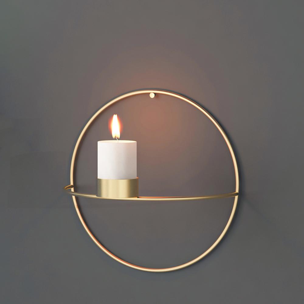 3D Metal Candle Holder Geometric Round Candlestick Wall Mounted Crafts Wedding Table Home Deco Party Festival Decoration Gifts