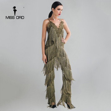 MISSORD 2021 Sexy sleeveless V-NECK halter lace tassel jumpsuit FT4661-2