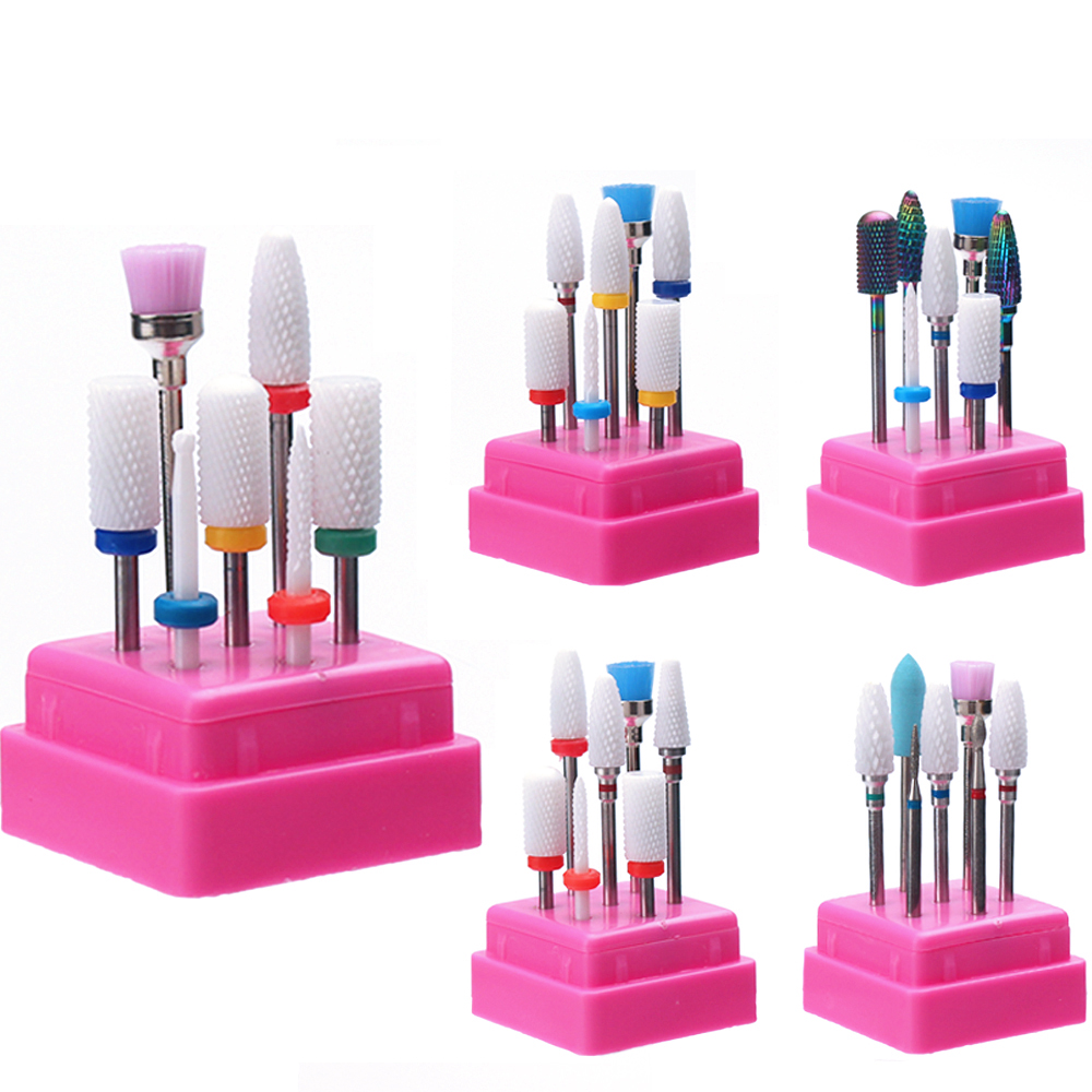 Ceramic Combined Nail Drill Bits Set Ceramic Milling Cutter for Manicure Nail Drill Equipment Tools Kit