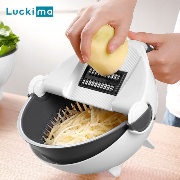 2 In 1 Vegetable Cutter Slicer Chopper Fruit Strainer Basket Multi-Function Spiralizer Grater Food Peeler Mandoline Shredder