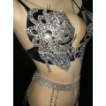 Sparkly Silver Crystals Bikini Set Sexy Bodysuit Women Nightclub Bar Outfit Performance Stage Wear Dance Costume Party Dress