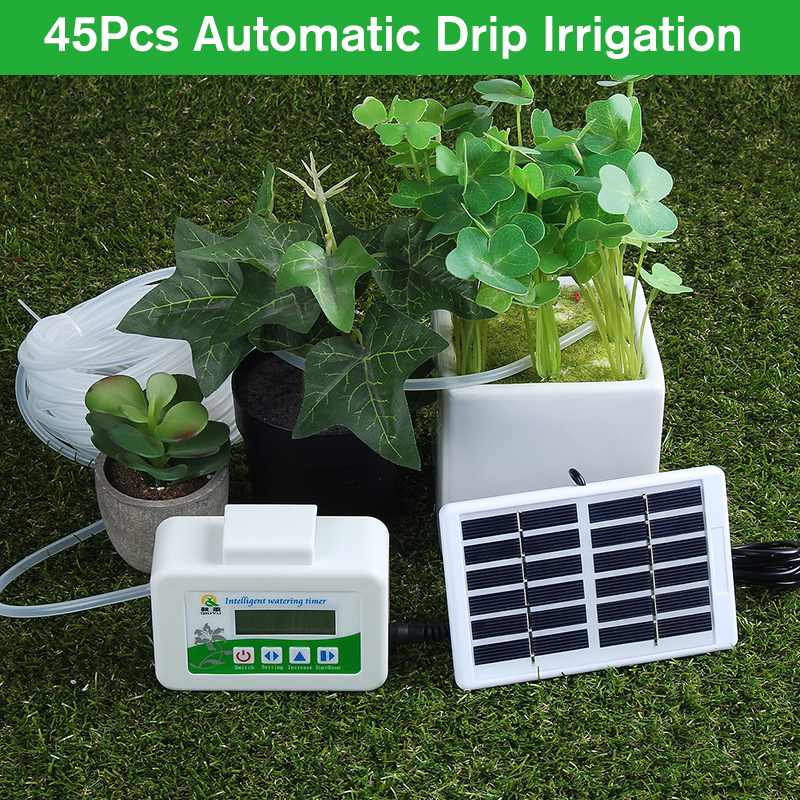 45Pcs 10M DIY Drip Irrigation System Solar Automatic Watering Garden Hose Micro Drip Watering Kits with Adjustable Drippers