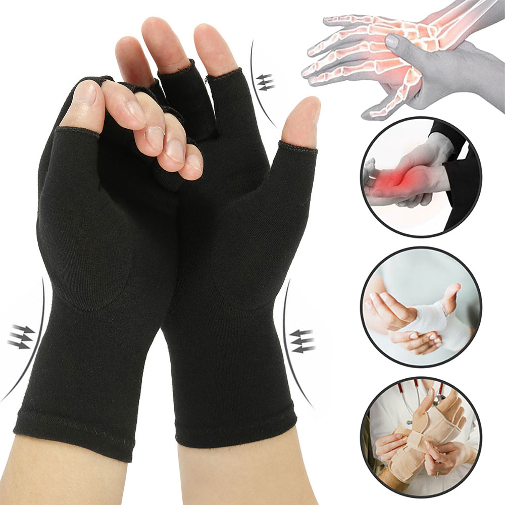 1 Pair Compression Arthritis Gloves Joint Pain Relief Therapy Wrist Compression Gloves Anti-Slip Half Fingers Household Gloves
