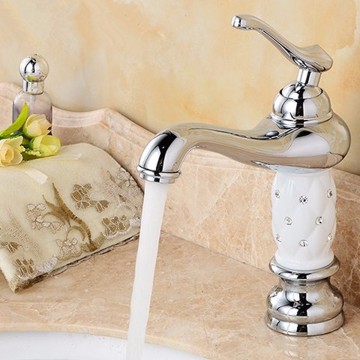 Classical European Single Handle Basin Faucet Chrome Polished Bathroom Hot and Cold Water Sink Mix Tap Ceramic Handle