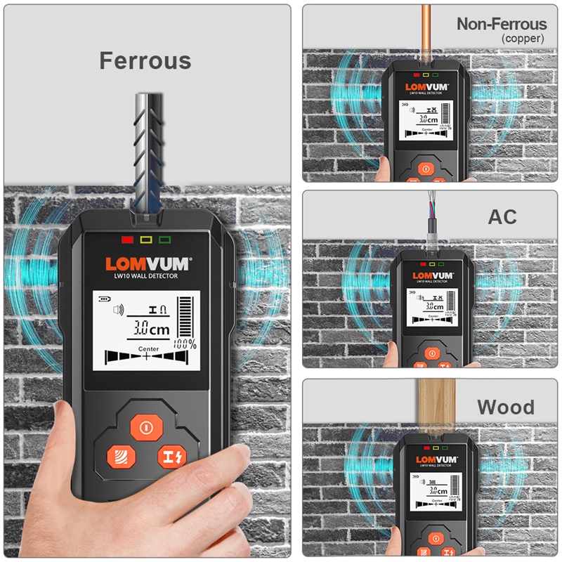 LOMVUM Multi-Functional Digital Metal Wall Detector Wiring Wood AC Voltage Live Handheld LCD Screen Stud Finder