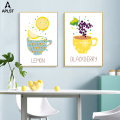 Fresh Fruit Cup Prints & Poster Straw Berry Lemon Berries Canvas Painting Kitchen Picture Canteen Bar Bubble Tea Shop Decoration