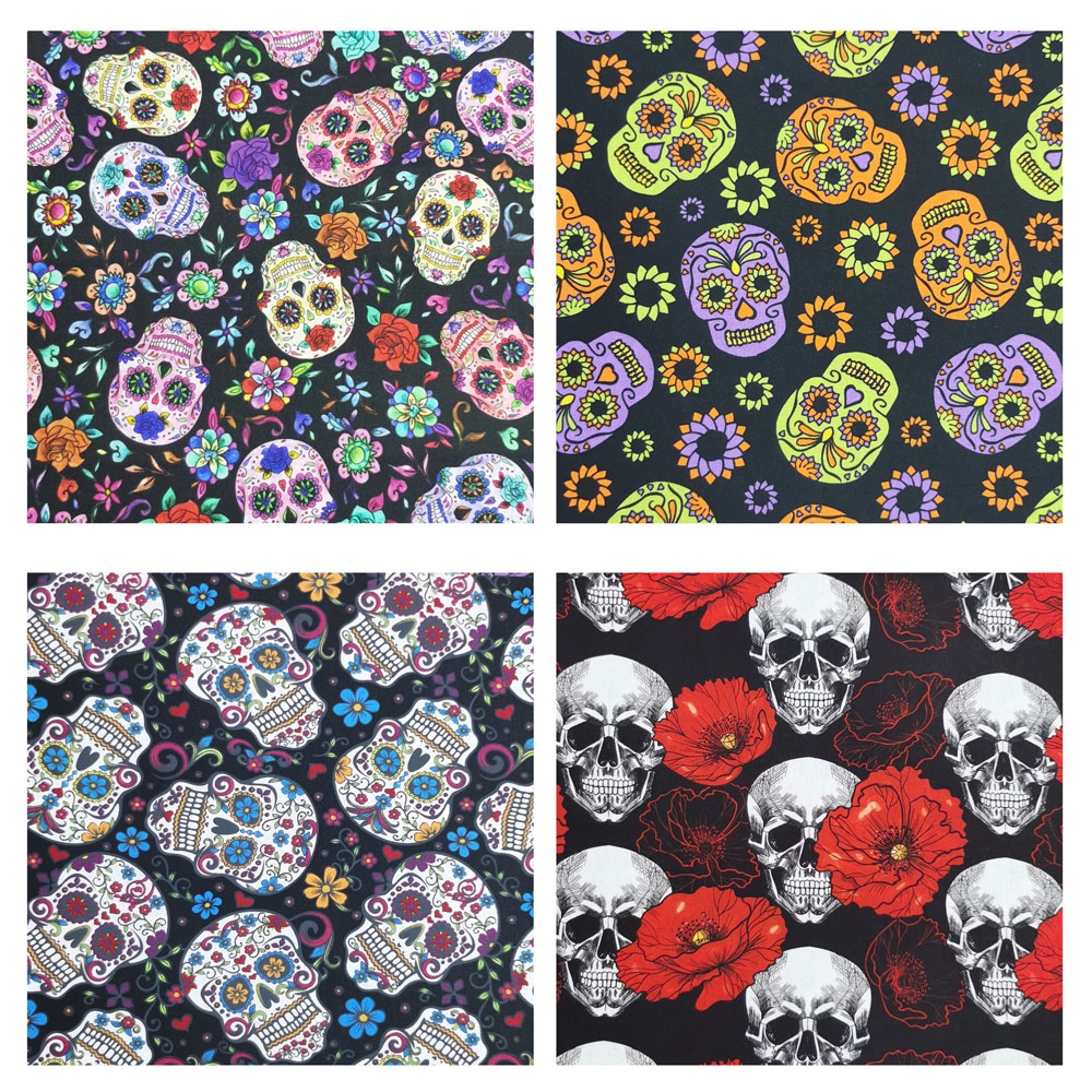 4pcs colorful Skull Heart Pink Flower Cotton Fabric Darkly Chain Patchwork Print Bundle Sewing Material Textile Tissue viaPhil