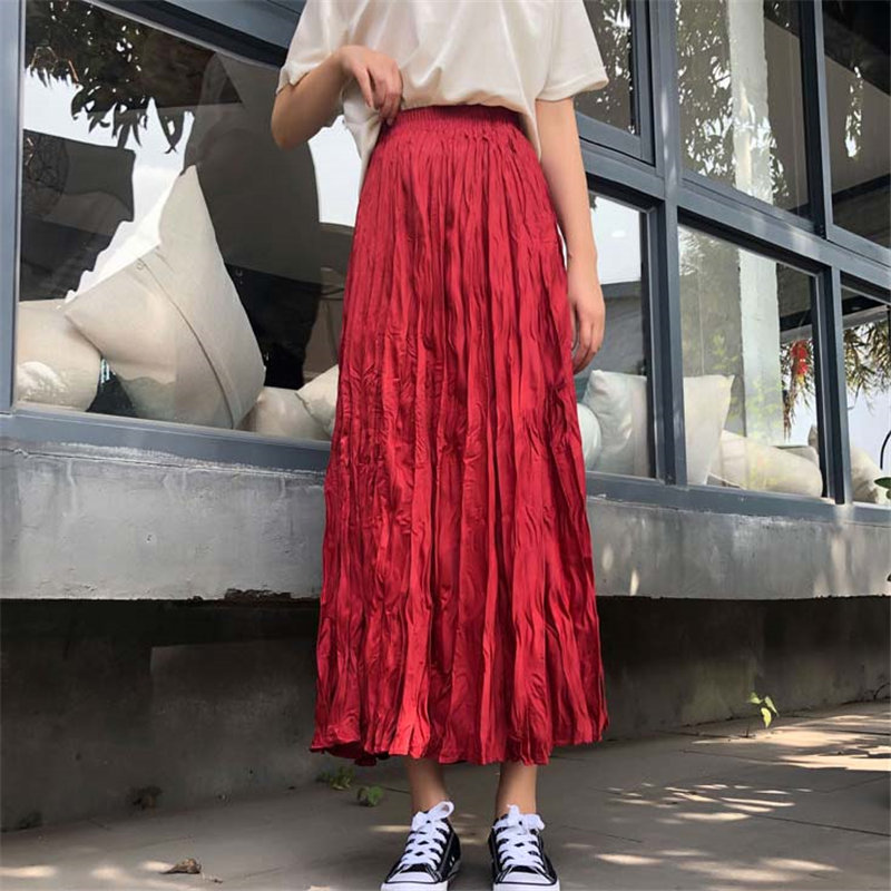 Alien Kitty Korean New Arrival High Waist Pleated Large Size Women Warm High Street Office Lady All-Match Long Skirts 6 Colors
